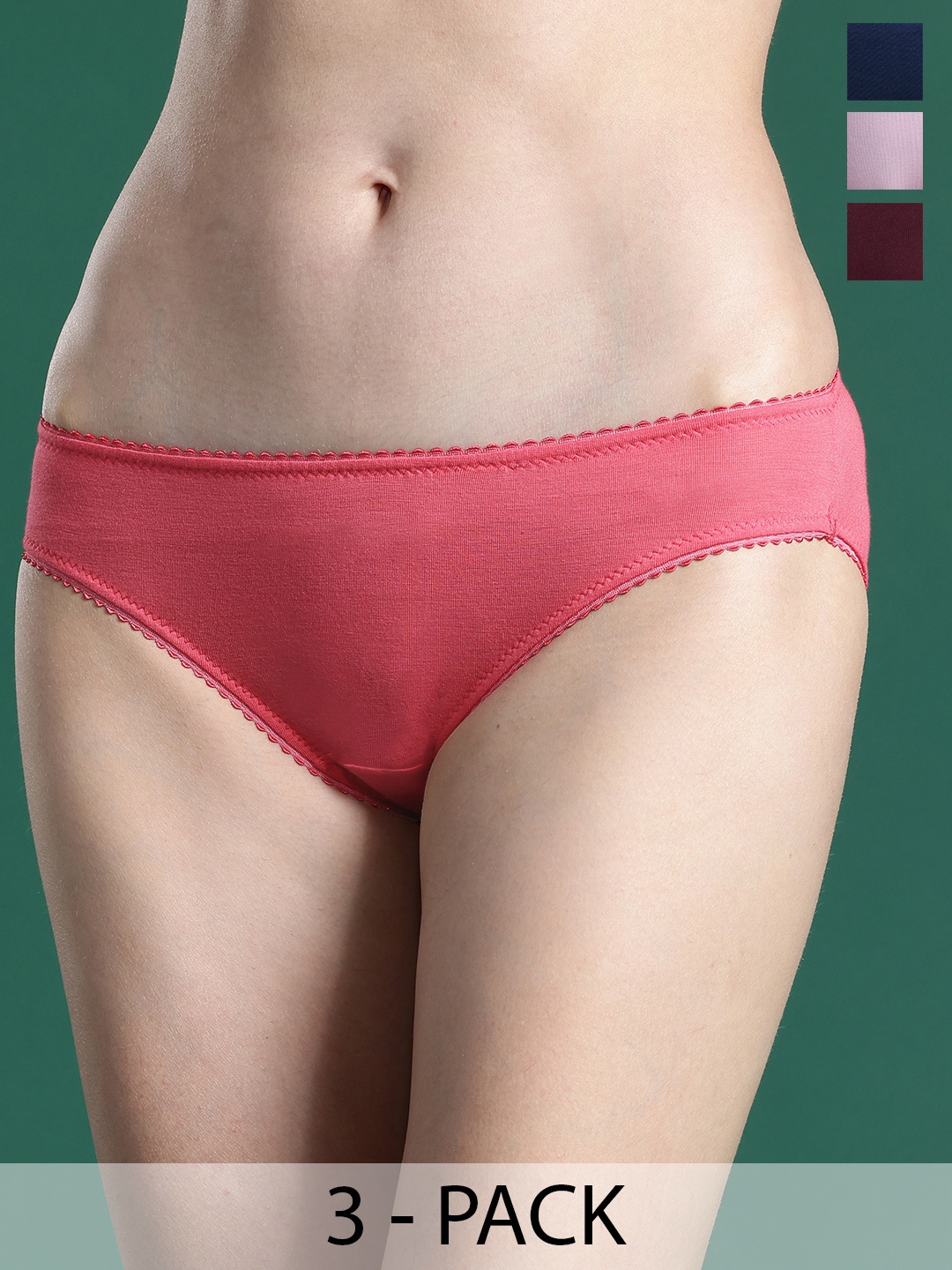 

DressBerry Women Set of 3 Anti-Microbial Hipster Briefs, Coral