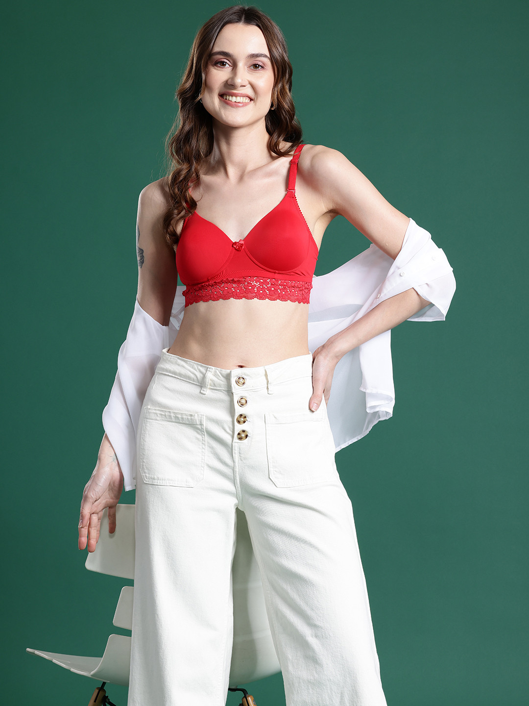 

DressBerry Floral Bra - Full Coverage Lightly Padded, Red