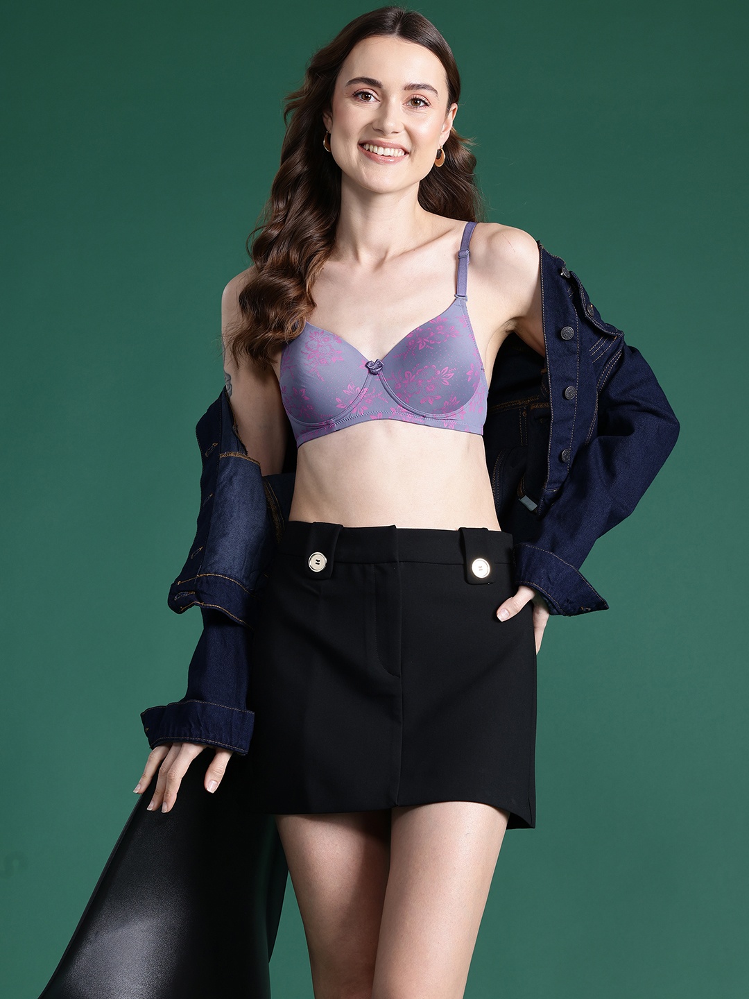 

DressBerry Floral Bra - Full Coverage Lightly Padded, Grey