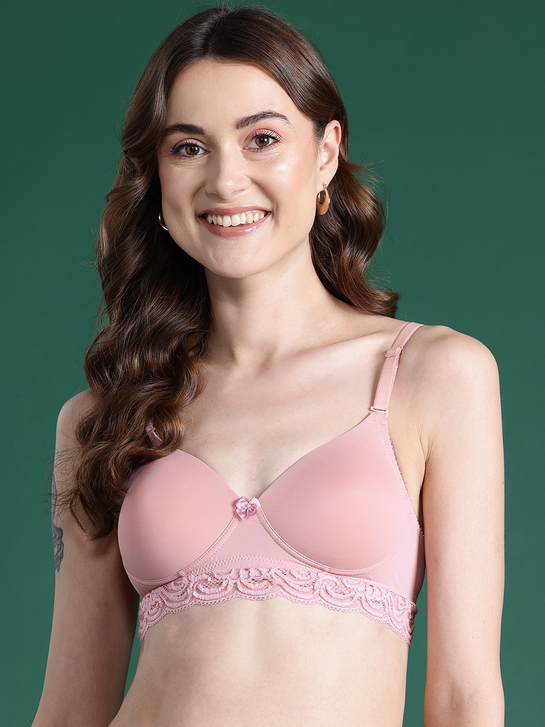 

DressBerry Floral Bra - Full Coverage Lightly Padded, Pink