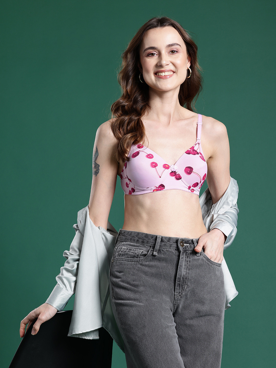 

DressBerry Floral Bra - Full Coverage Lightly Padded, Pink