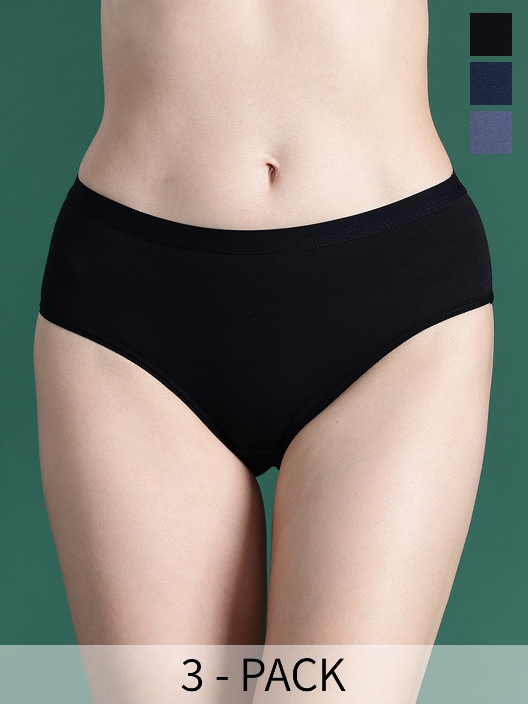 

DressBerry Pack Of 3 Anti-Microbial Hipster Briefs, Navy blue