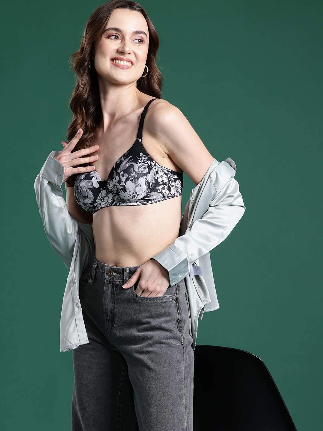 

DressBerry Floral Bra - Full Coverage Lightly Padded, Black
