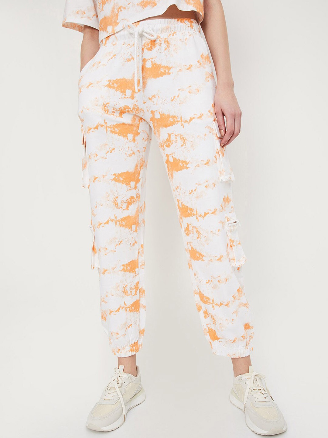 

max Women Abstract Printed Pure Cotton Mid Rise Joggers, Orange