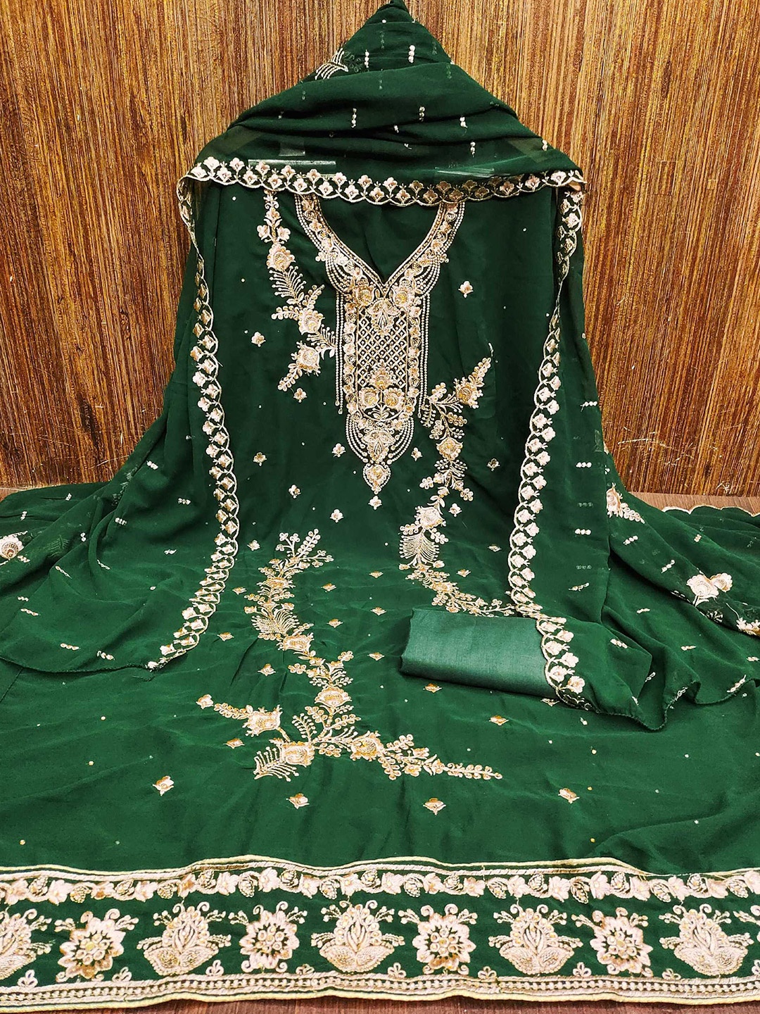 

KALINI Ethnic Motifs Embroidered Unstitched Dress Material, Green