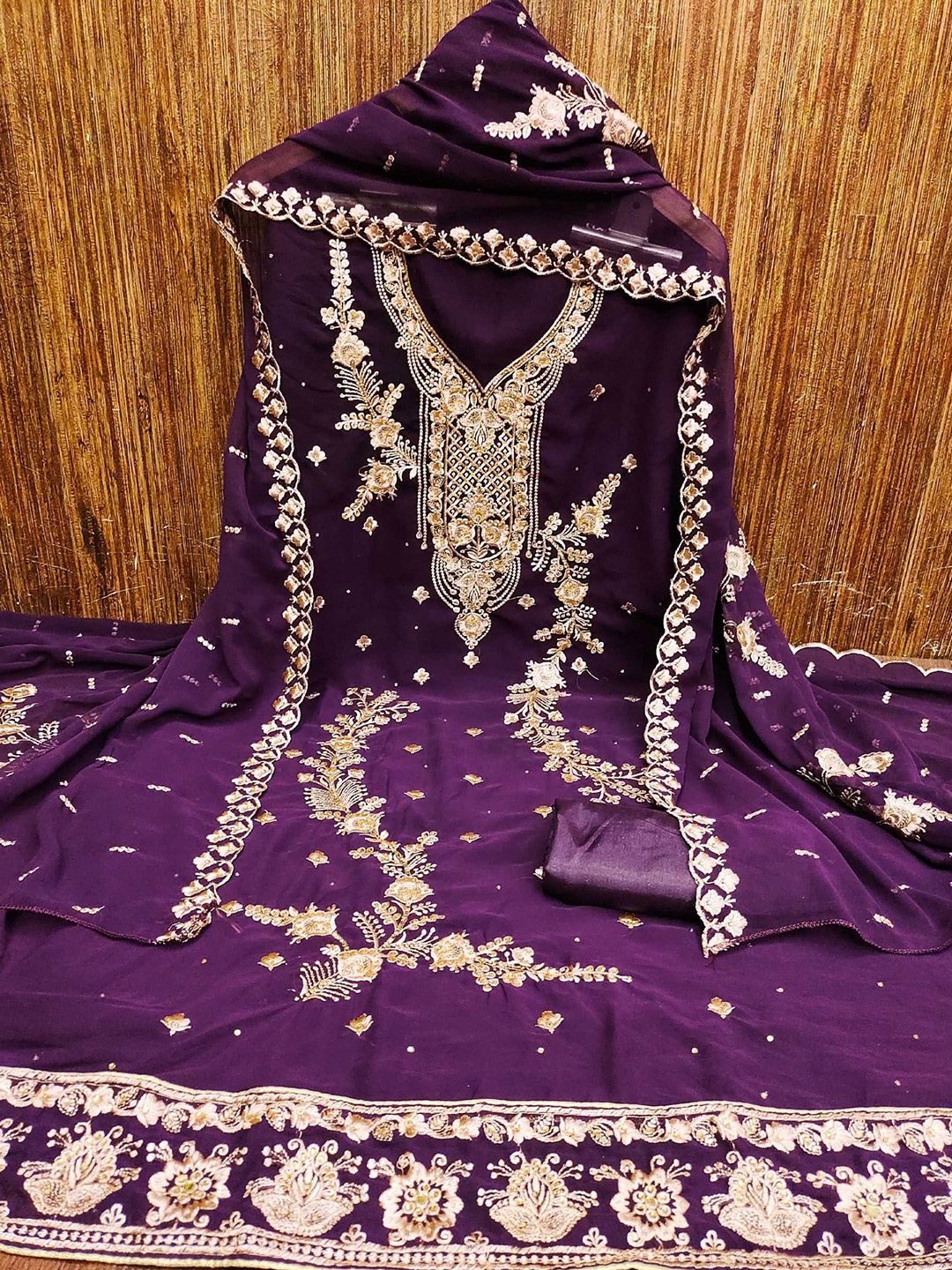 KALINI Ethnic Motifs Embroidered Unstitched Dress Material, Purple