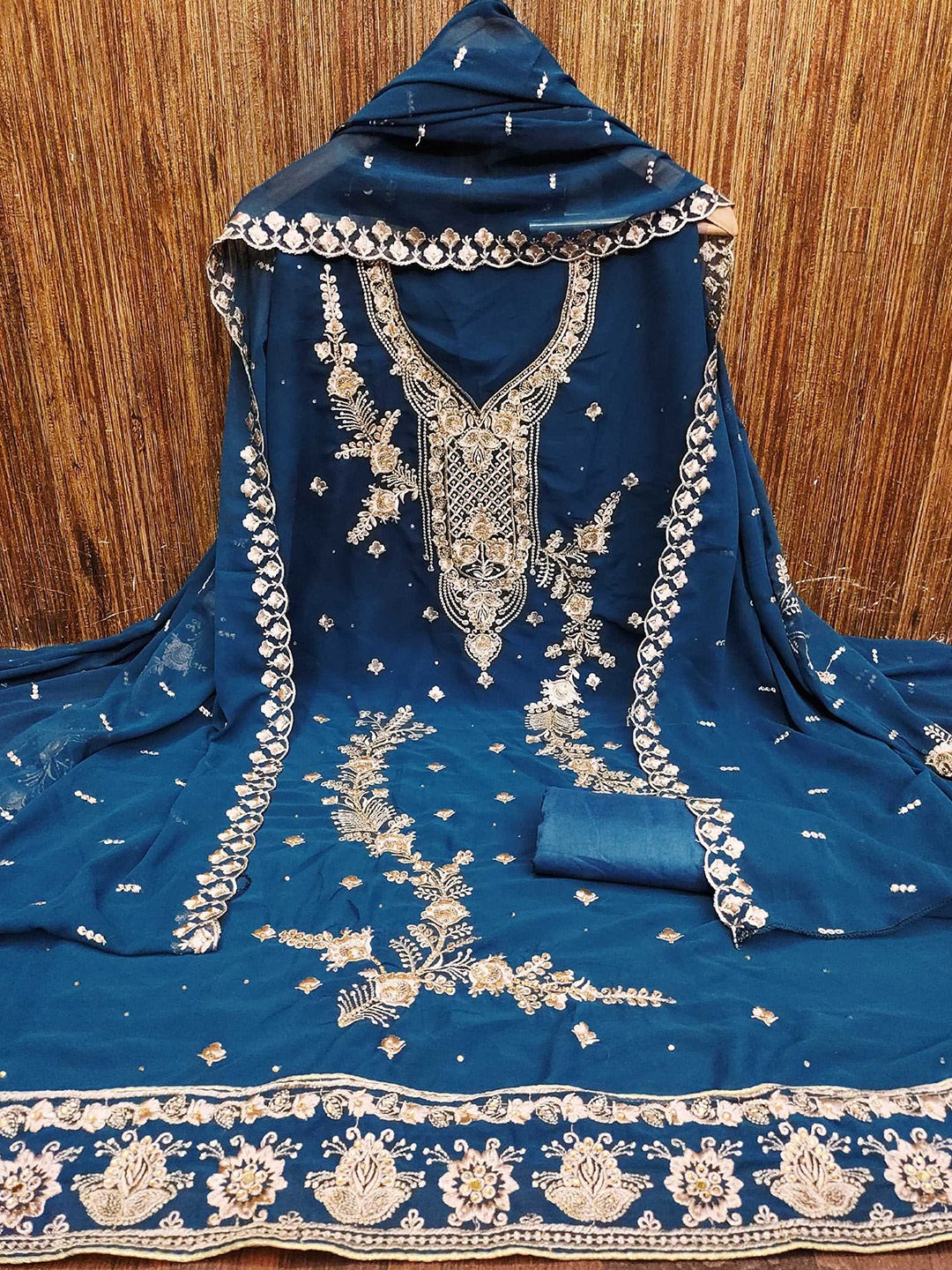 

KALINI Ethnic Motifs Embroidered Unstitched Dress Material, Teal