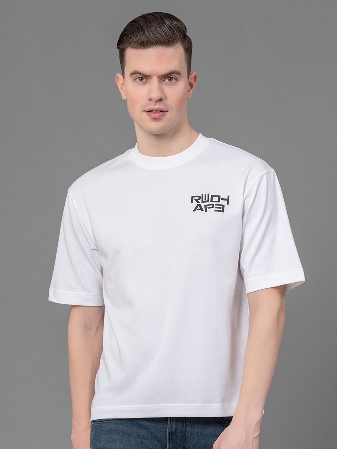

Red Tape Typography Printed Oversized Antimicrobial T-shirt, White