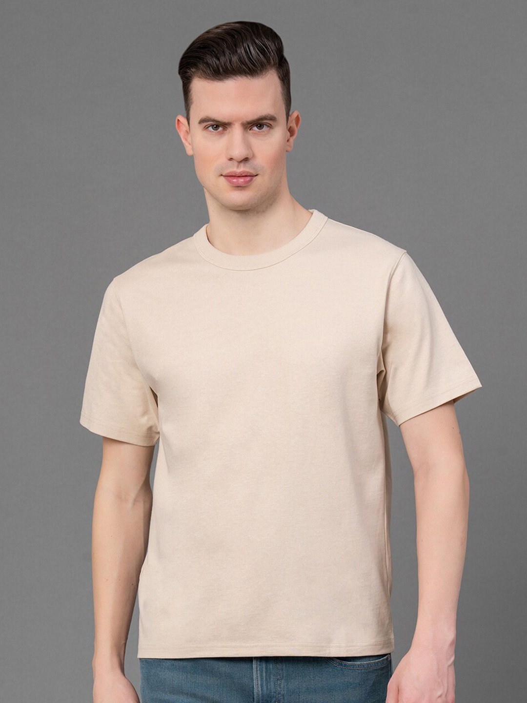 

Red Tape Round Neck Pure Cotton Casual T-shirt, Beige