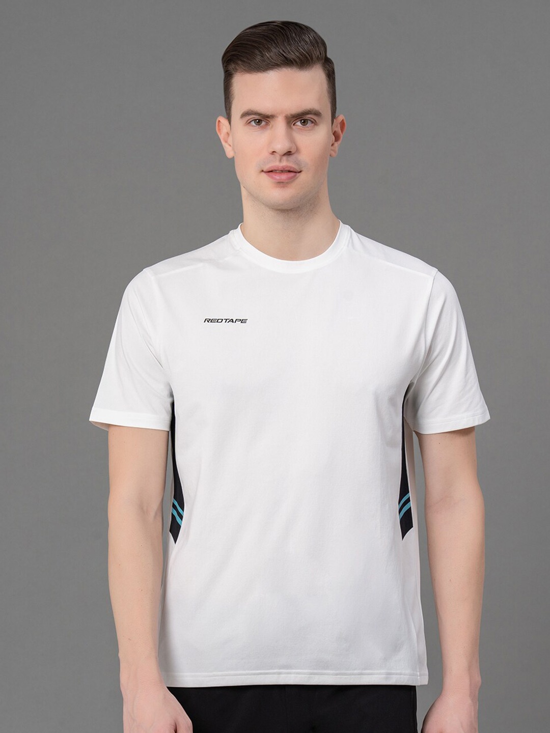 

Red Tape Typography Printed Round Neck Antimicrobial Sports T-Shirt, White