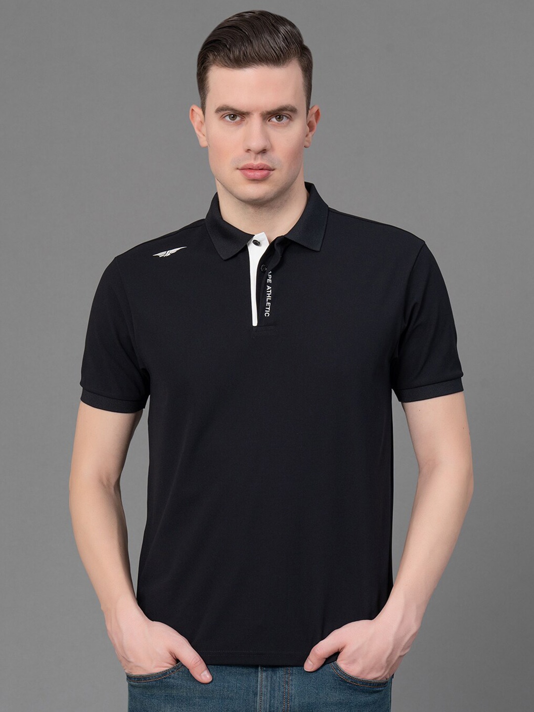 

Red Tape Polo Collar Short Sleeves Button T-shirt, Black