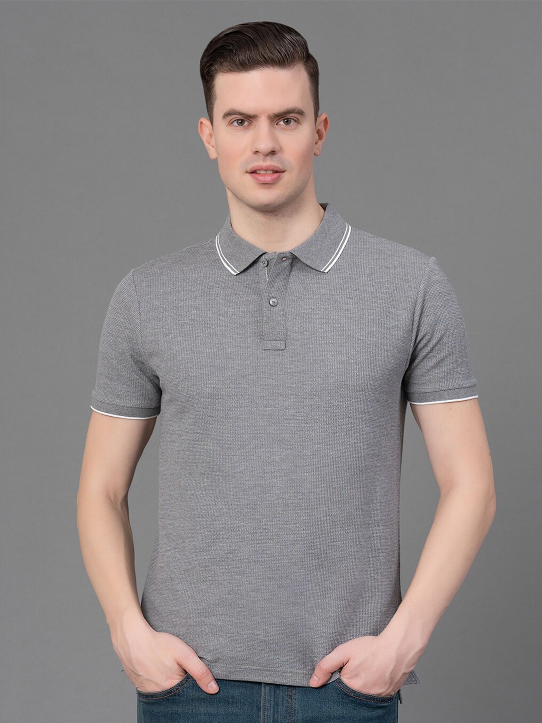 

Red Tape Stretch Self Design T-Shirt, Grey