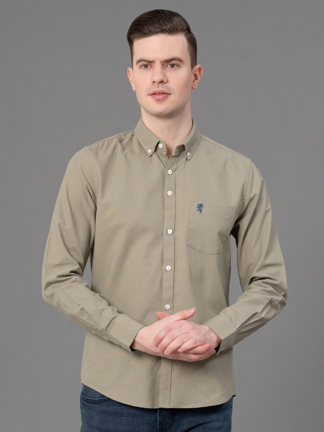 

Red Tape Pure Cotton Button-Down Collar Oxford Casual Shirt, Olive
