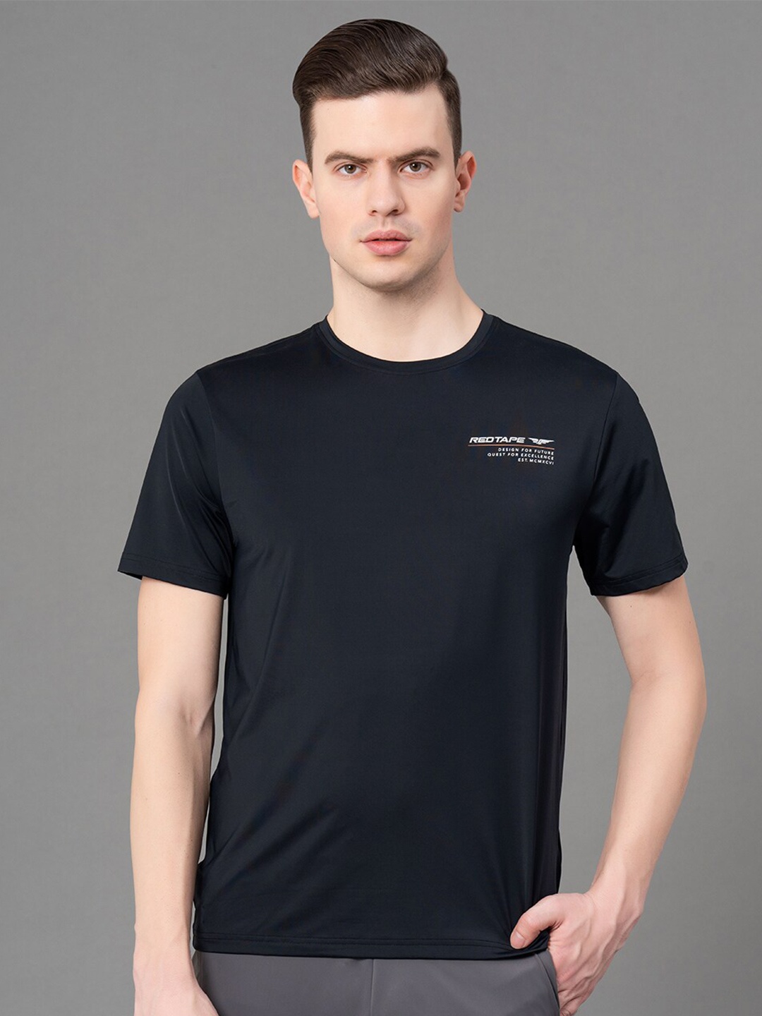 

Red Tape Stretched Printed Activewear T-Shirt, Black