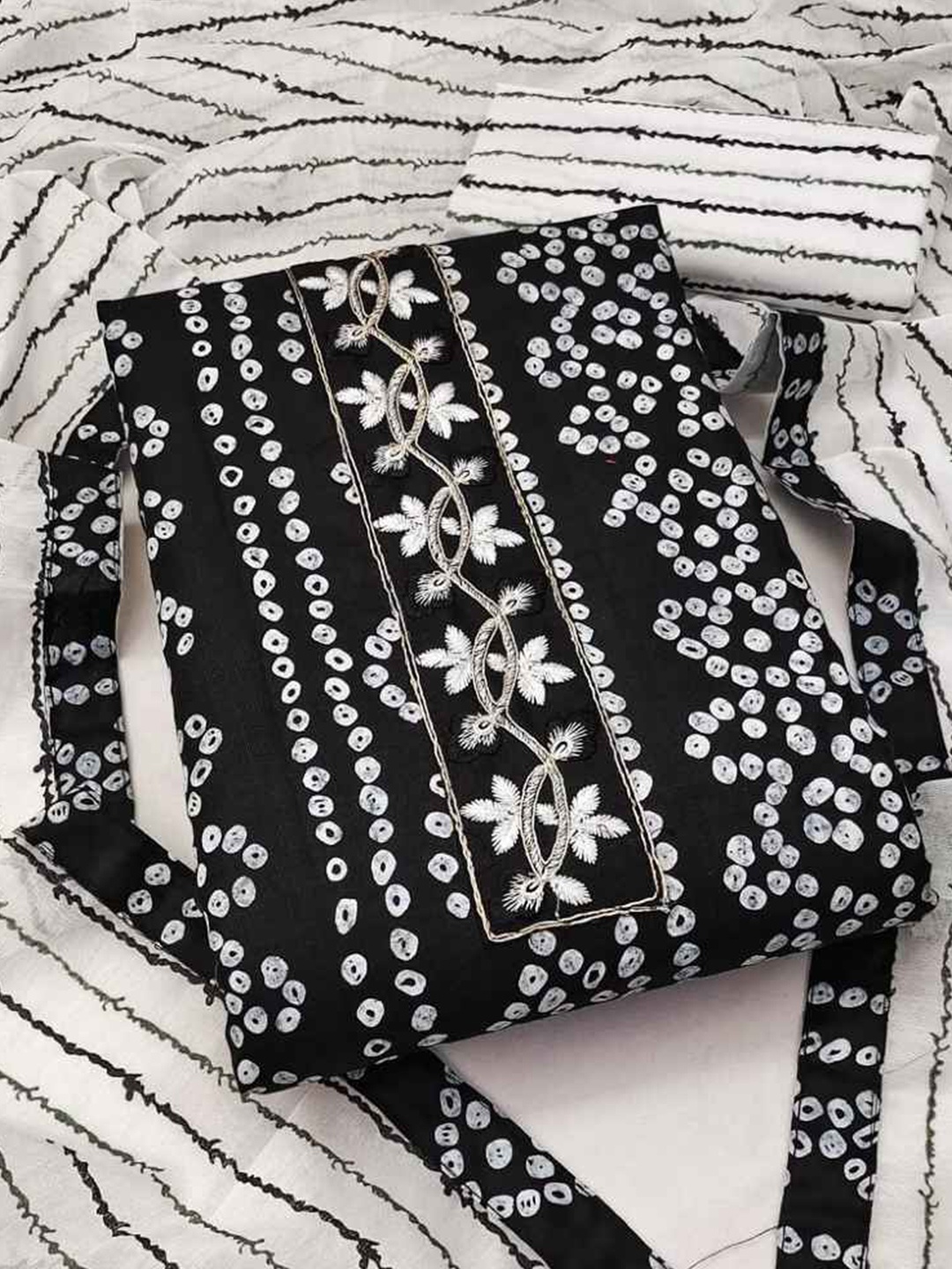 

faxofab Bandhani Printed Unstitched Dress Material, Black