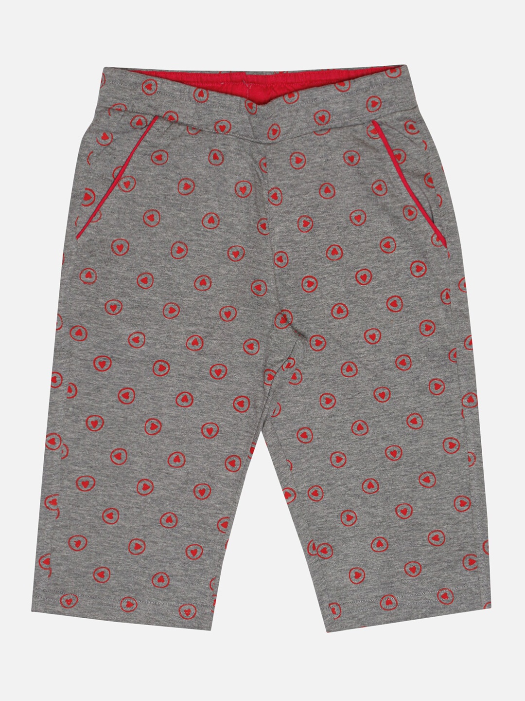 

Bodycare Kids Girls Printed High-Rise Cotton Capris, Grey melange