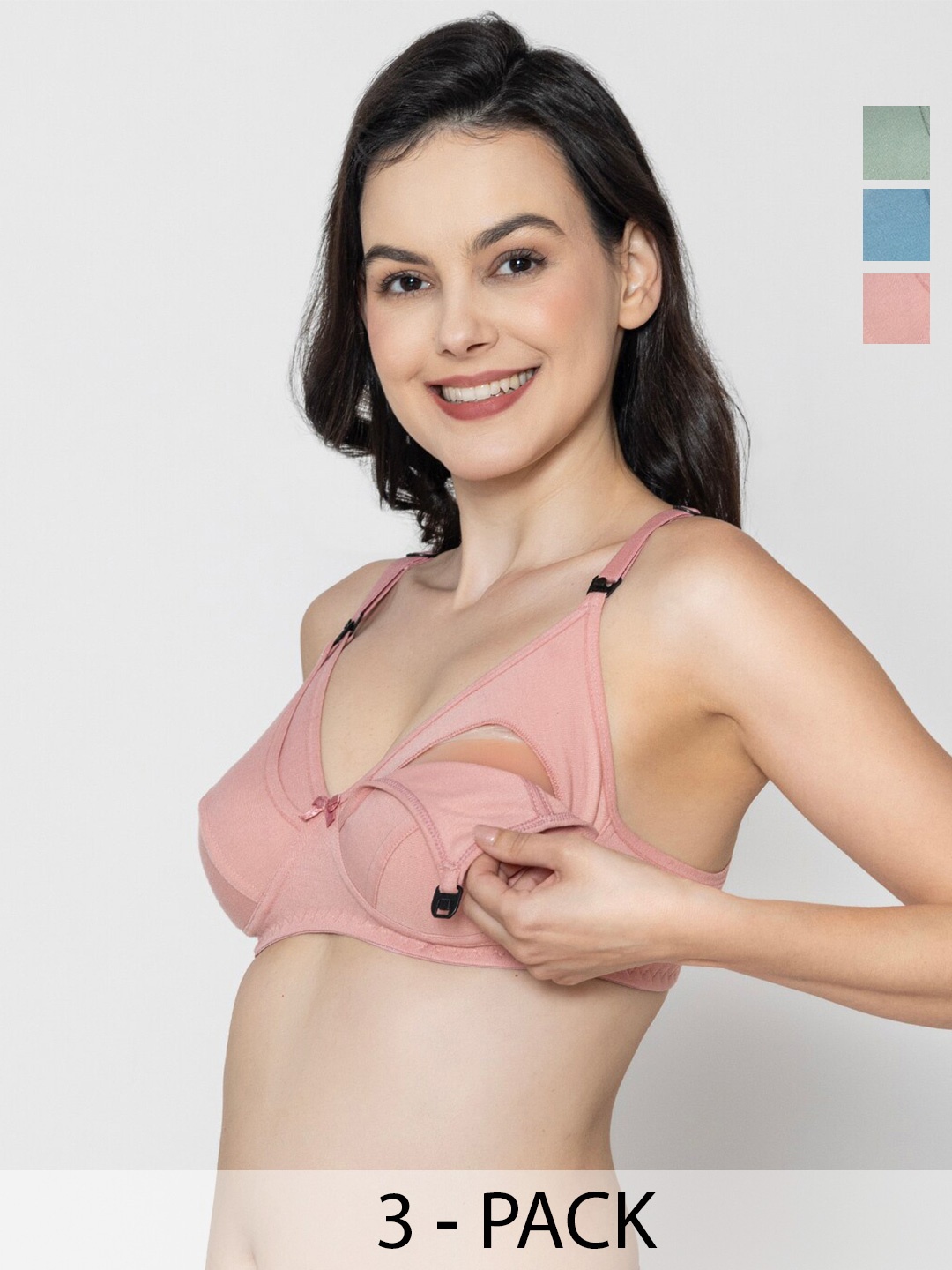 

Boleem Pack Of 3 Cotton Maternity Full Coverage Bra All Day Comfort, Pink