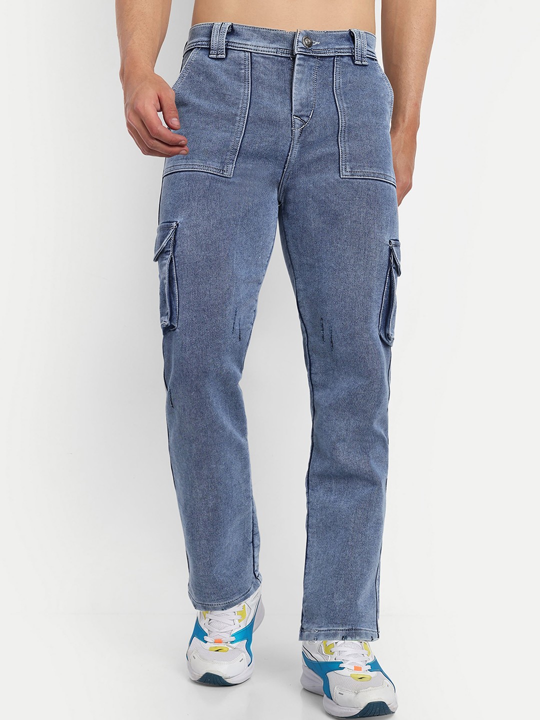 

styzon Men Loose Straight Fit Heavy Fade Stretchable Cotton Jeans, Blue