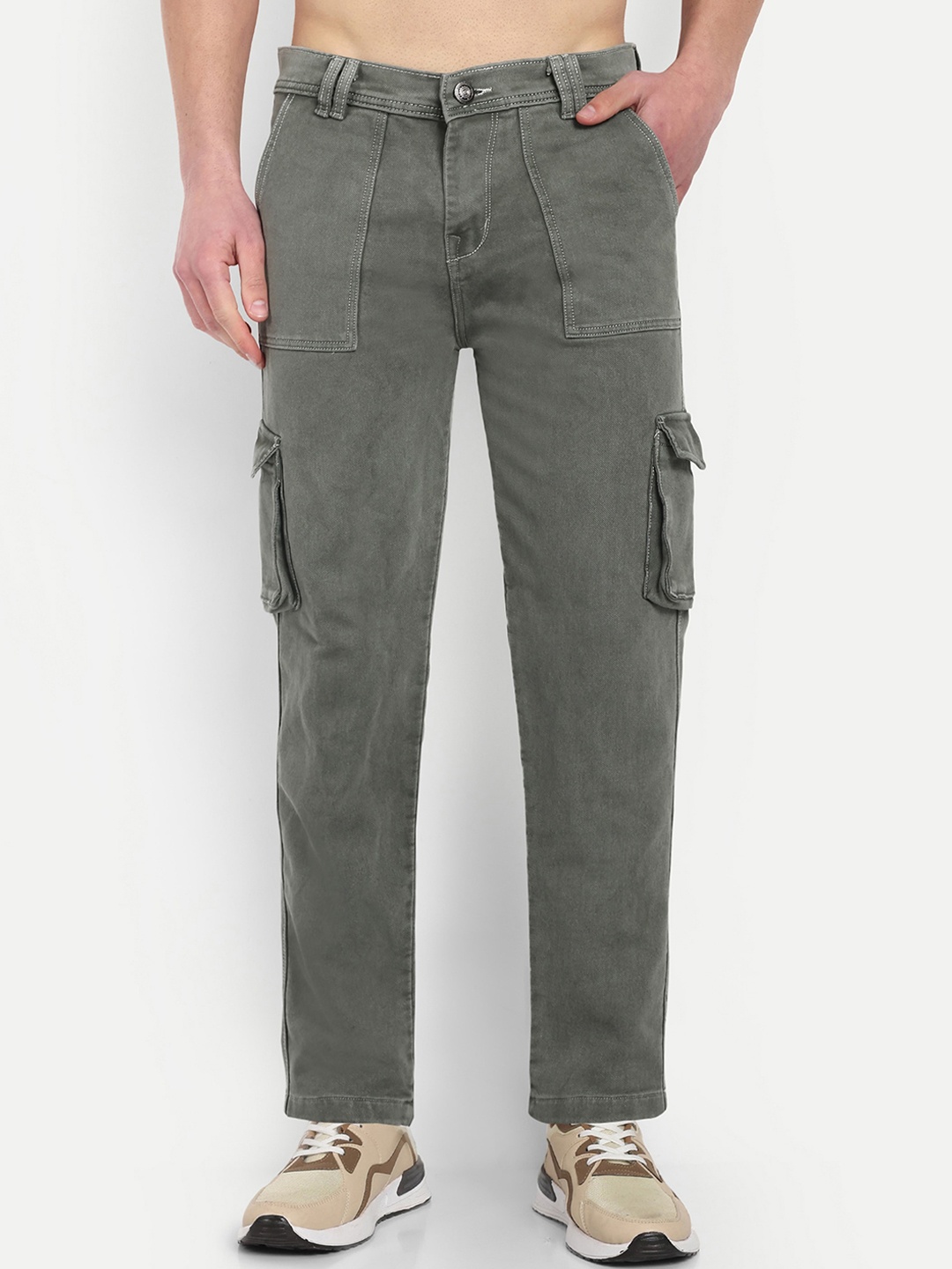

styzon Men Loose Straight Fit Stretchable Cotton Jeans, Green