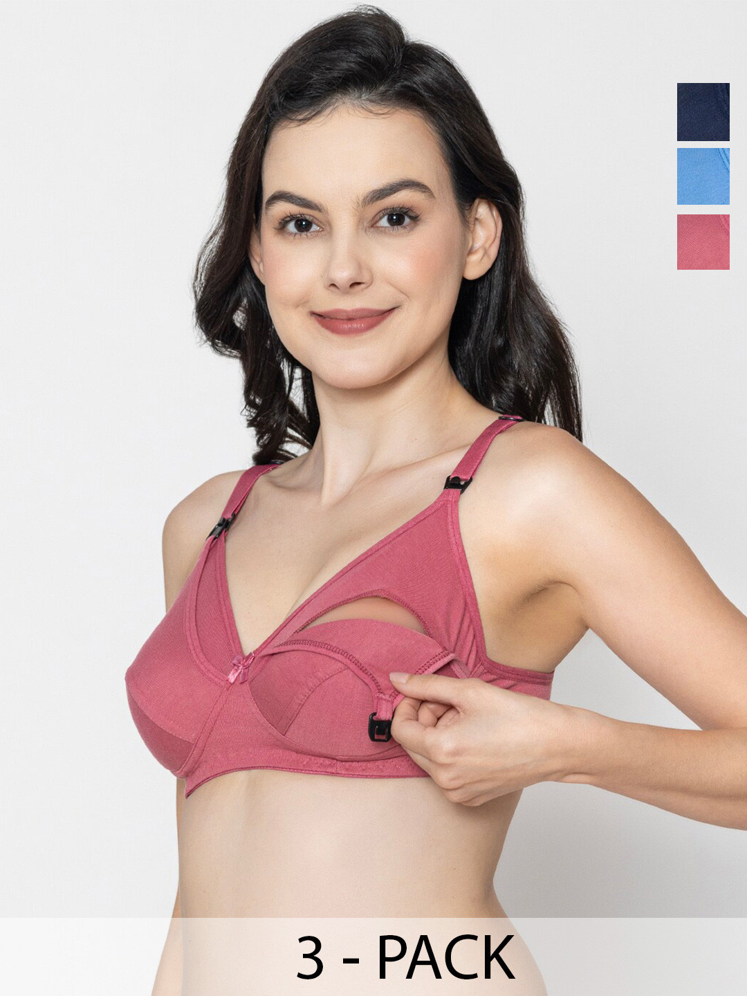 

Boleem Pack Of 3 Cotton Maternity Full Coverage Bra All Day Comfort, Pink