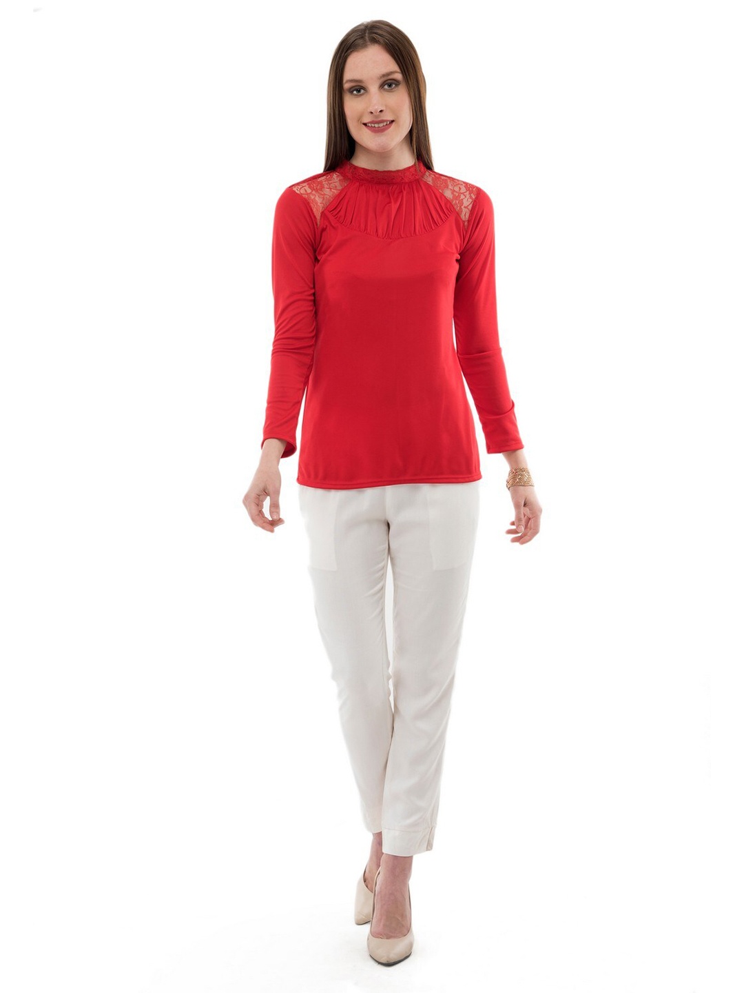 

Karmic Vision High Neck Gathered Detailed Top, Red