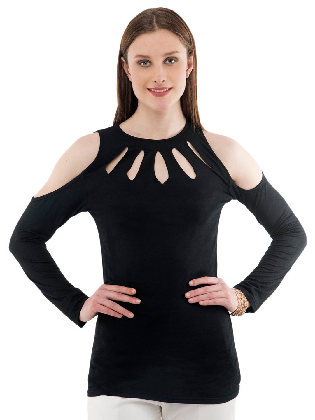 

Karmic Vision Cold-Shoulder Top, Black