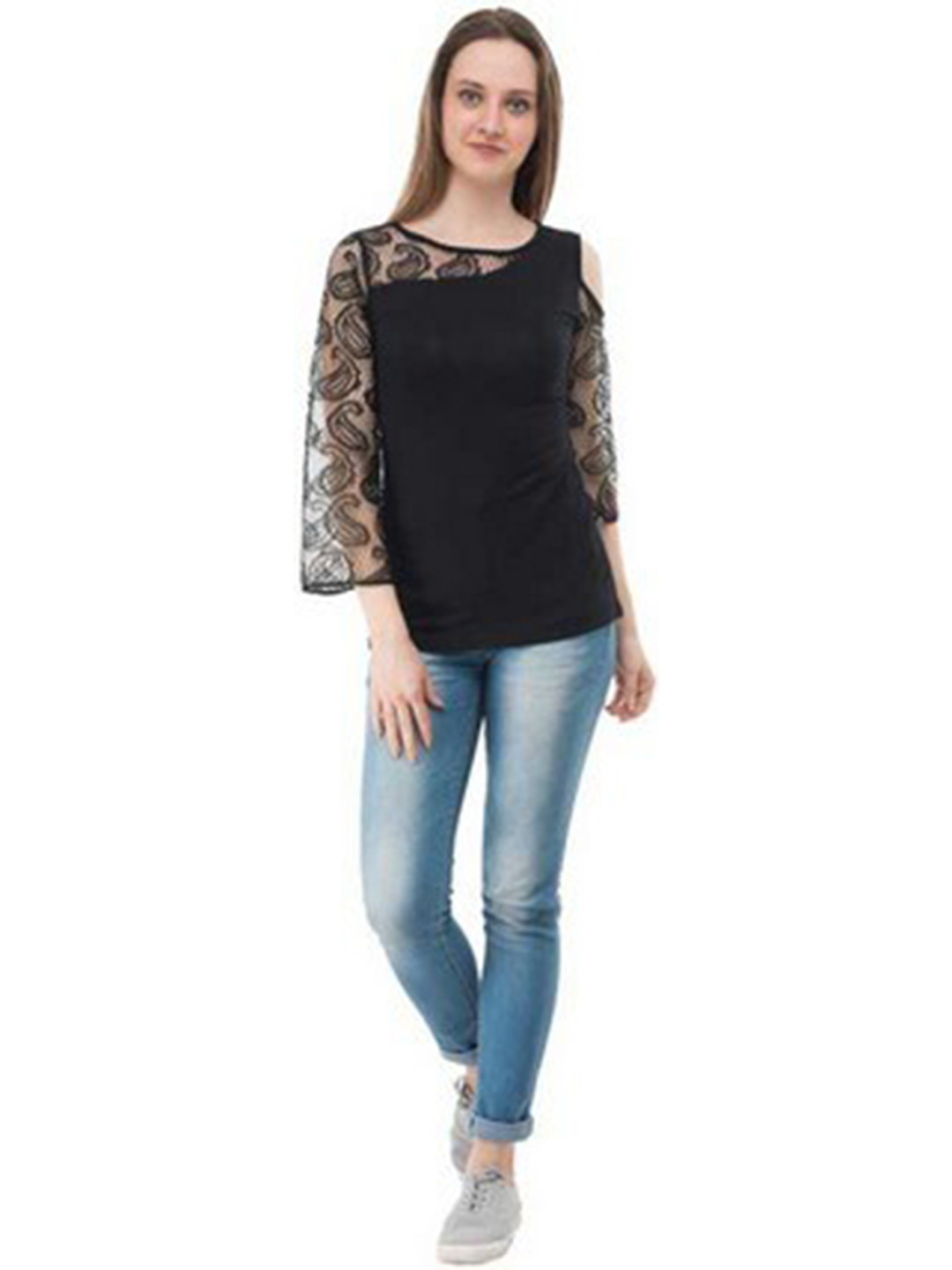 

Karmic Vision Self Design Round Neck Top, Black