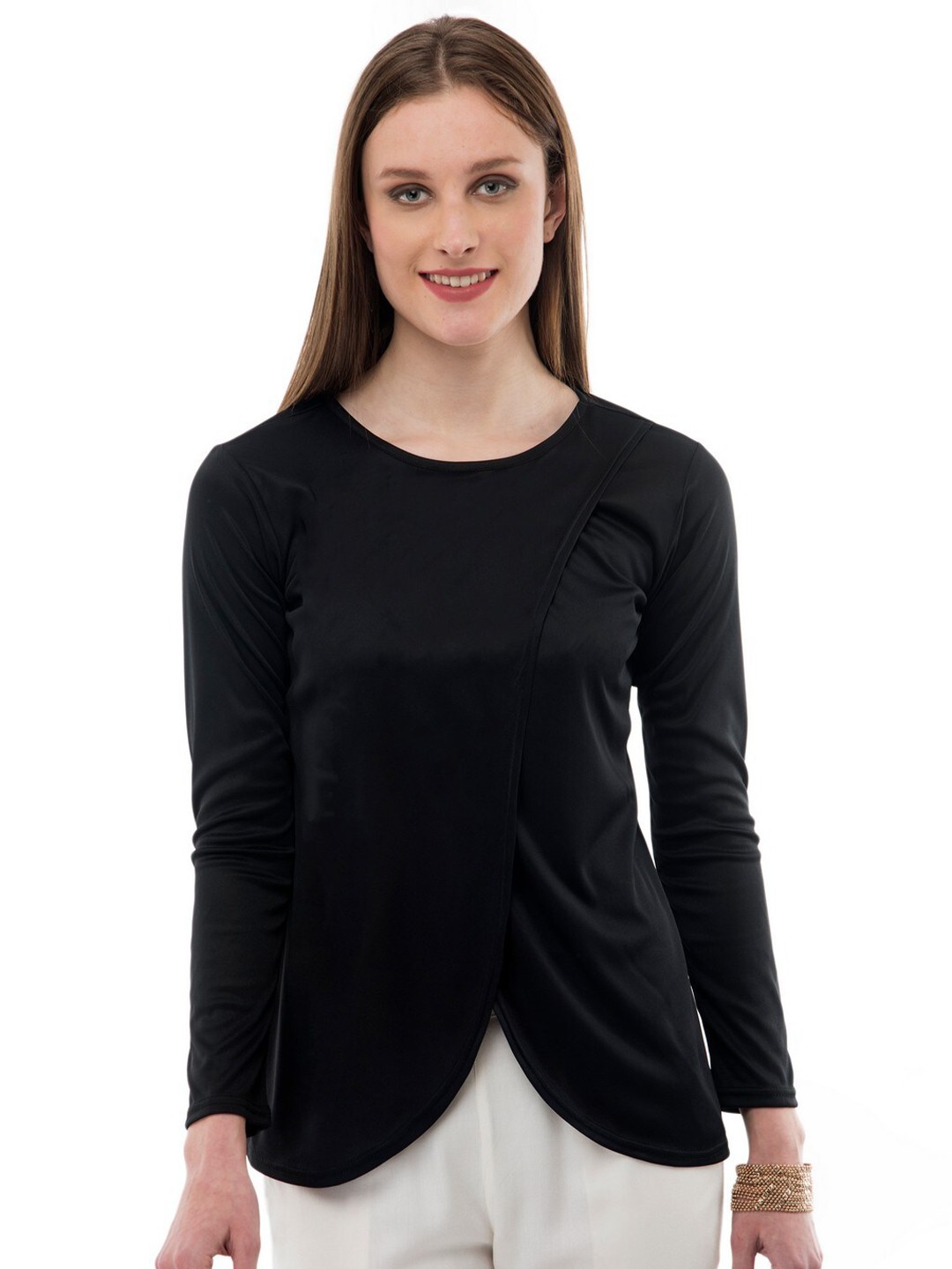 

Karmic Vision Round Neck Long Sleeves Top, Black