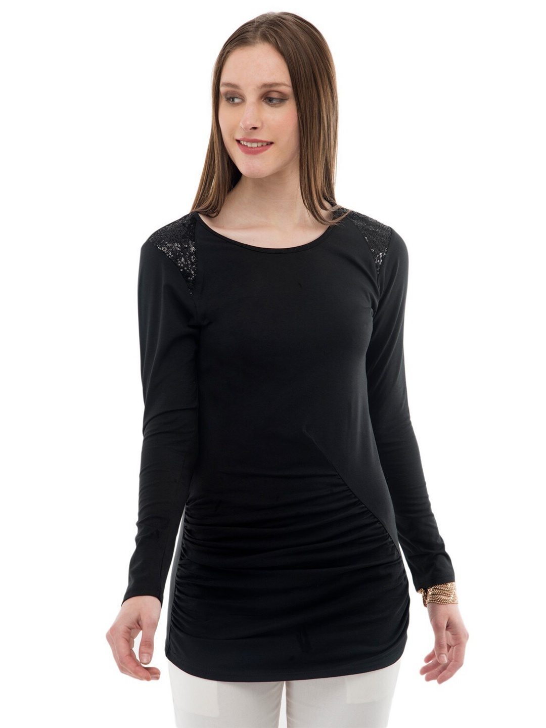 

Karmic Vision Round Neck Fitted Knitted Top, Black