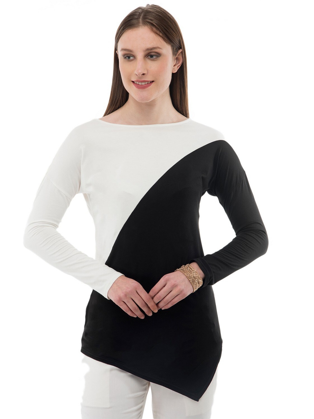 

Karmic Vision Colourblocked Boat Neck Top, Black