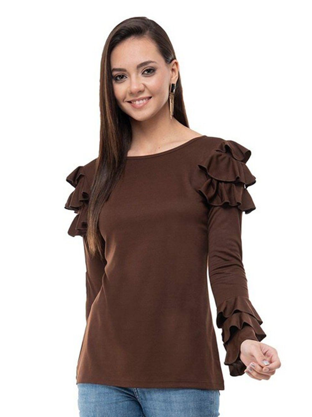 

Karmic Vision Flutter Sleeve Top, Brown