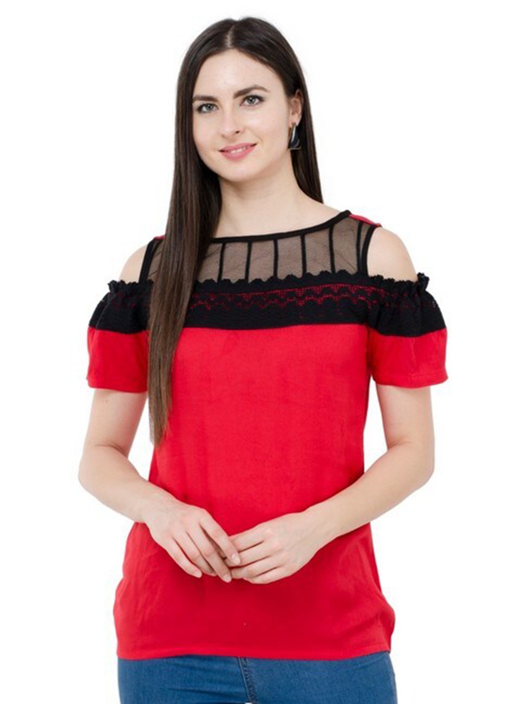 

Karmic Vision Cold-Shoulder Top, Red