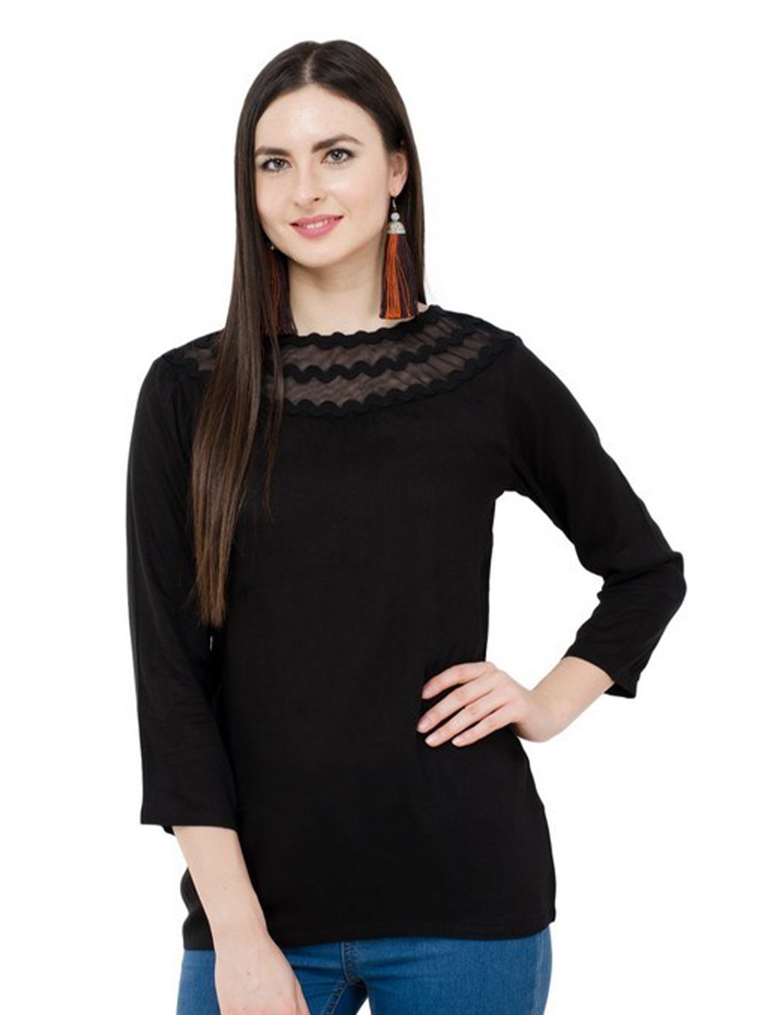 

Karmic Vision Self Design Round Neck Knitted Top, Black