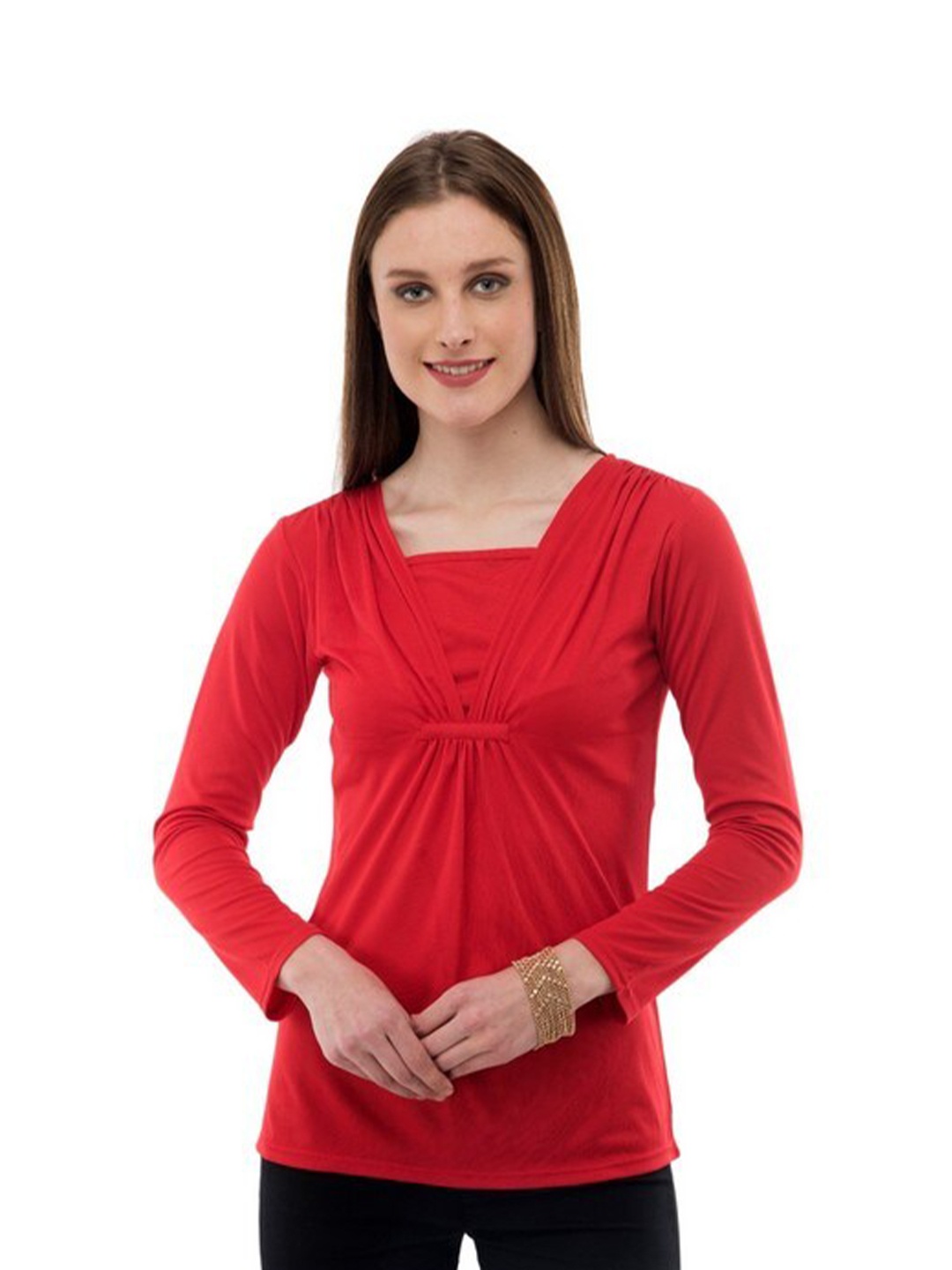 

Karmic Vision Square Neck Gathered Detail Top, Red