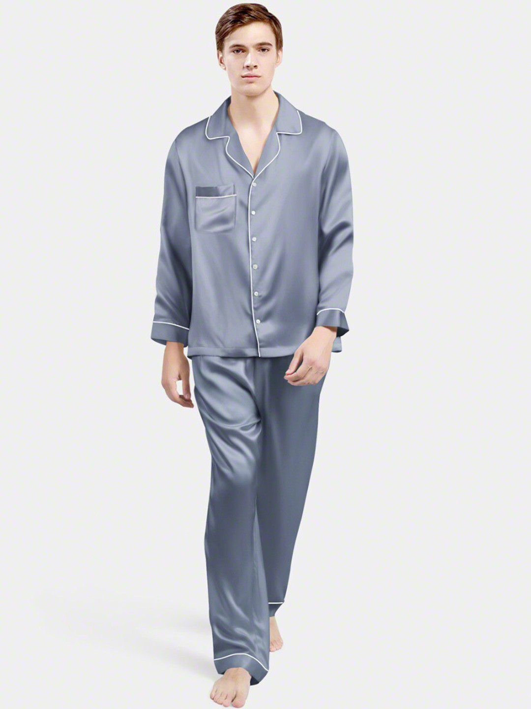 

Bella Babe by SK Lapel Collar Satin Night suit, Blue