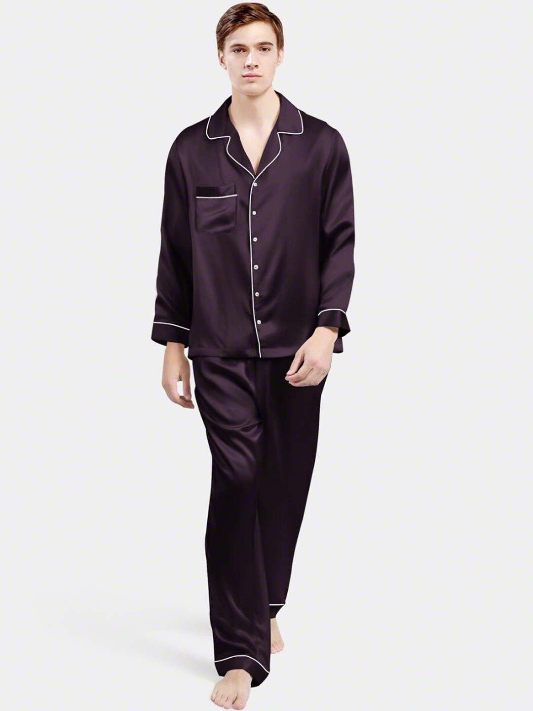 

Bella Babe by SK Lapel Collar Satin Night suit, Purple