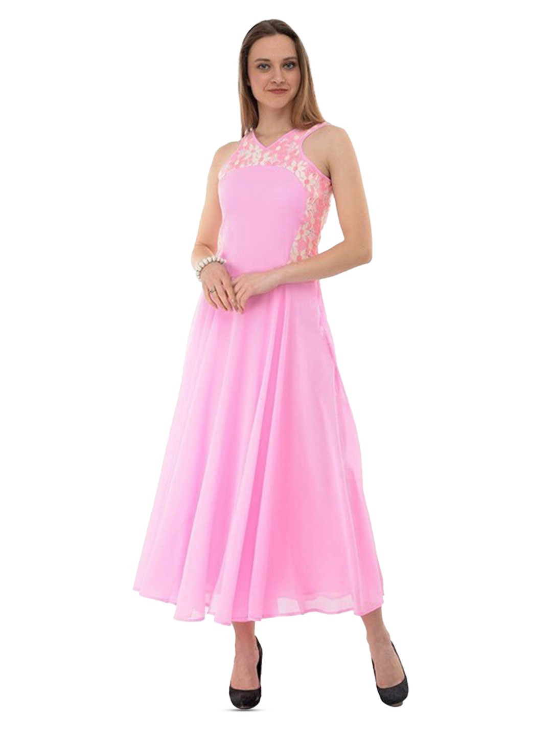 

Karmic Vision V Neck Sleeveless Georgette Maxi Dress, Pink