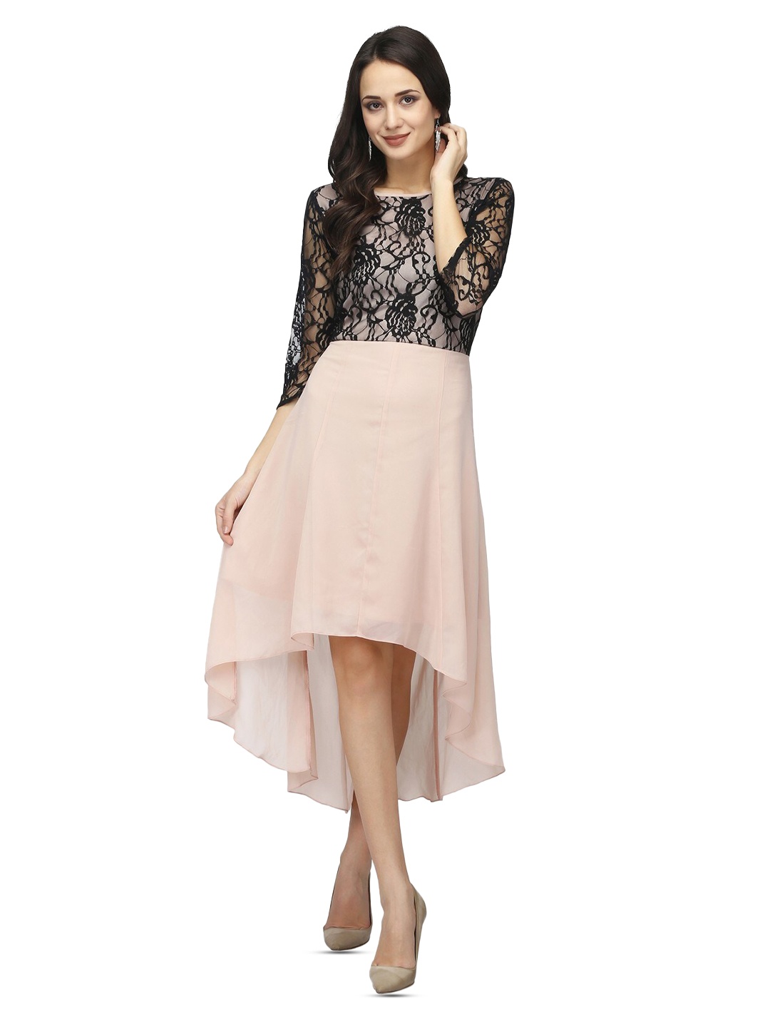 

Karmic Vision Floral Self Designed Georgette Fit & Flare Midi Dress, Beige