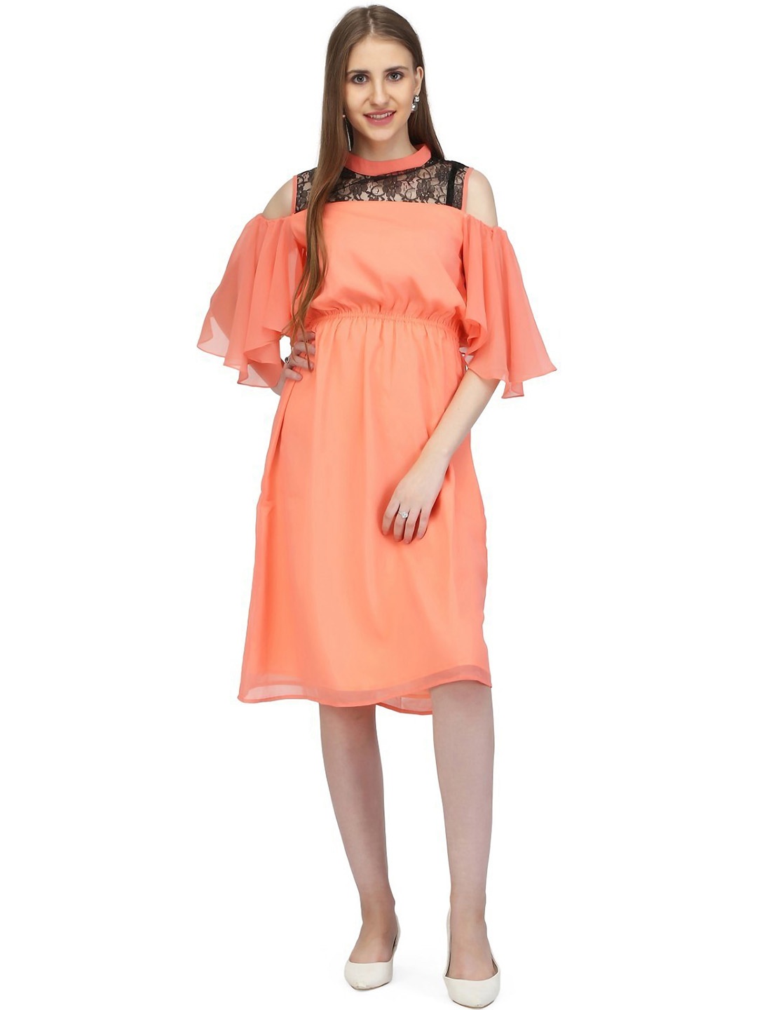 

Karmic Vision Georgette Blouson Dress, Orange