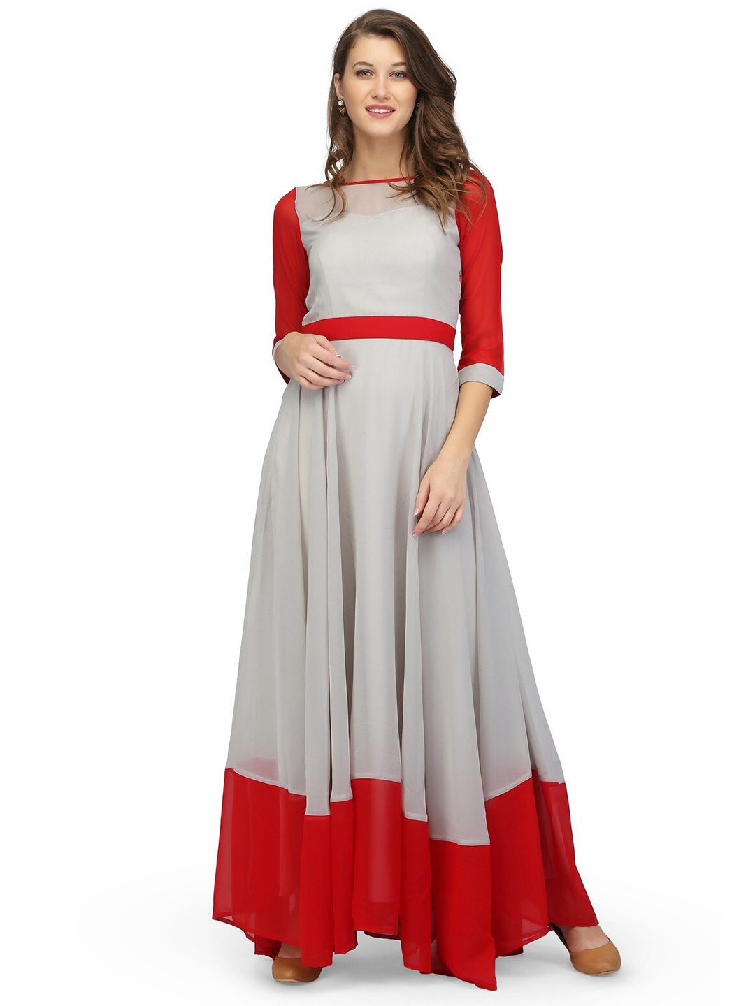 

Karmic Vision Boat Neck Georgette A-Line Maxi Dress, Grey
