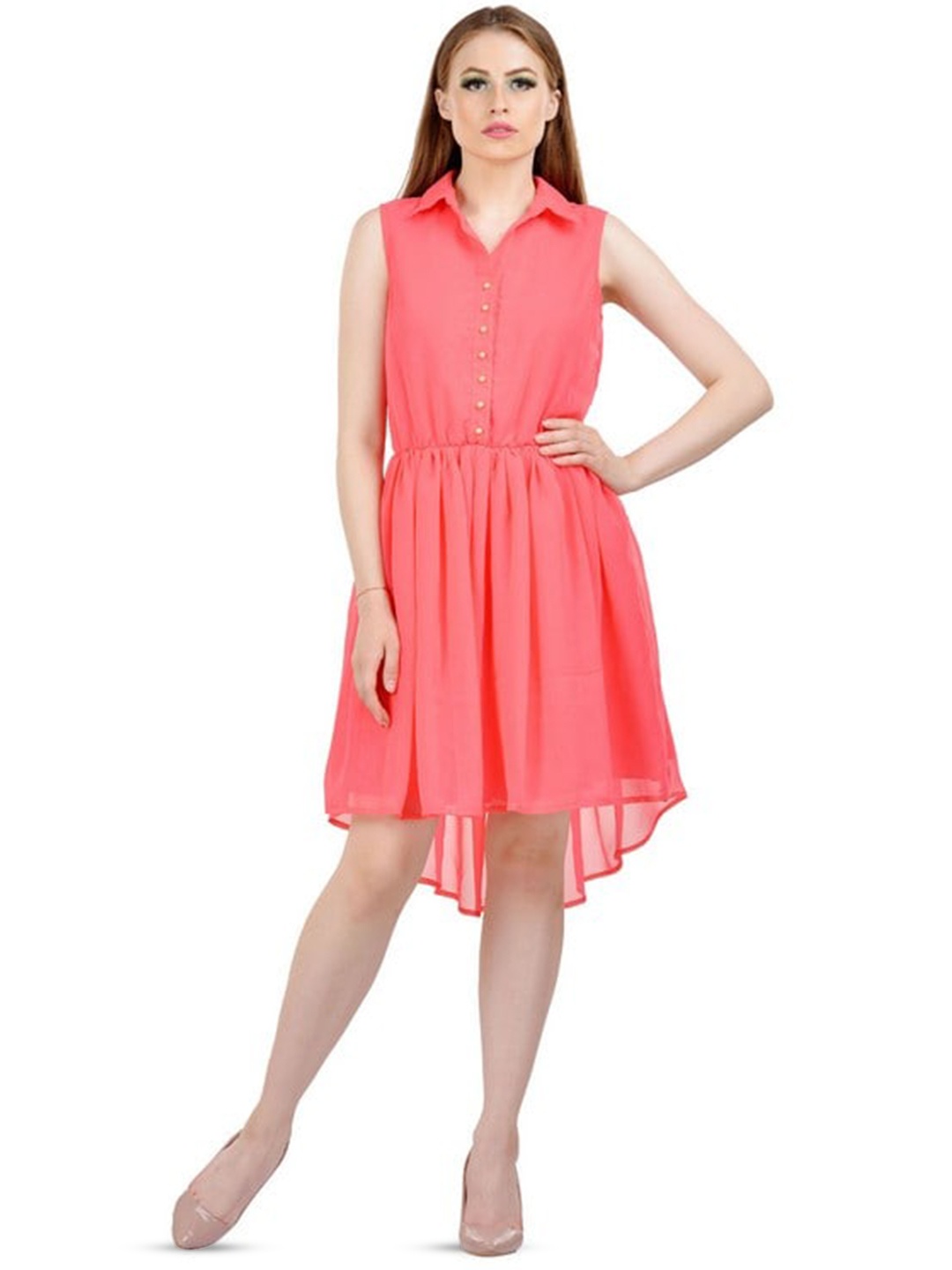 

Karmic Vision Shirt Collar Sleeveless Maxi Dress, Red