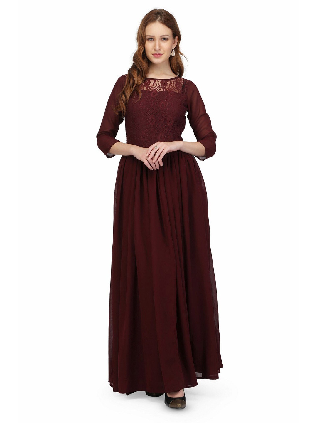 

Karmic Vision Round Neck Net Maxi Dress, Brown