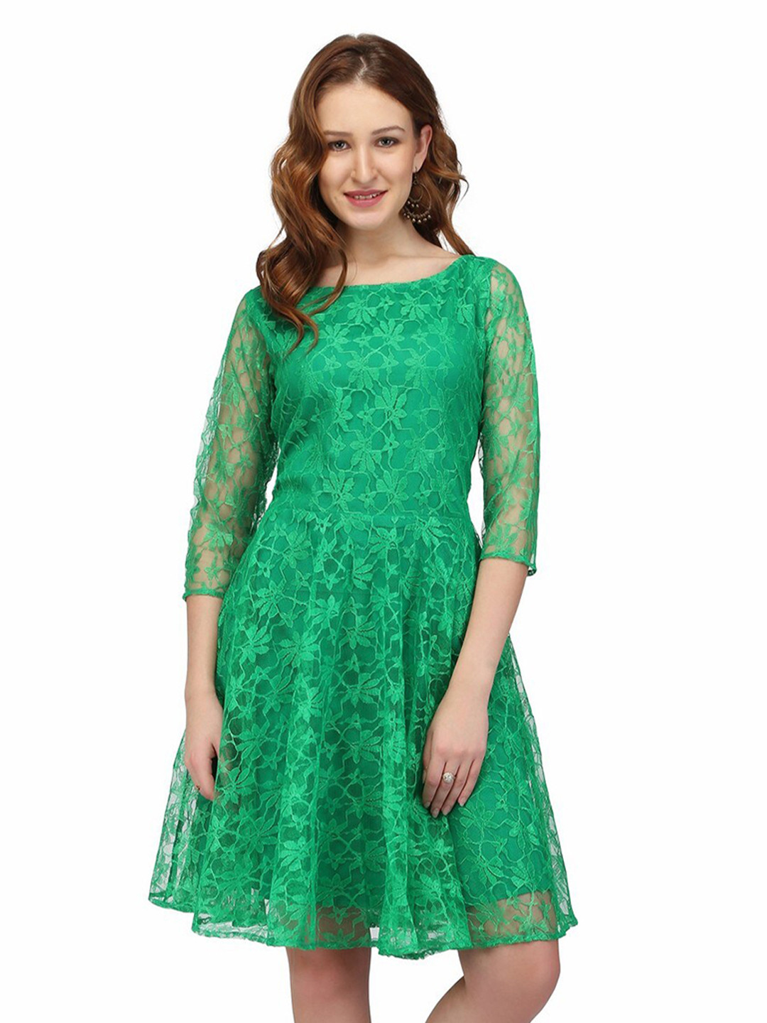 

Karmic Vision Net Fit & Flare Dress, Green