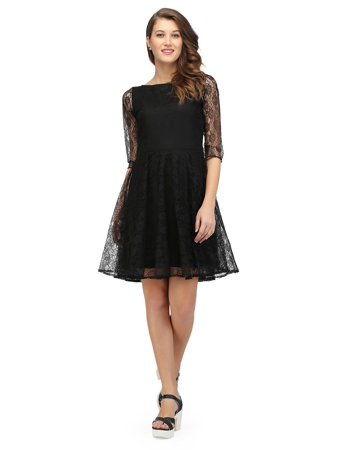 

Karmic Vision Net Fit & Flare Dress, Black