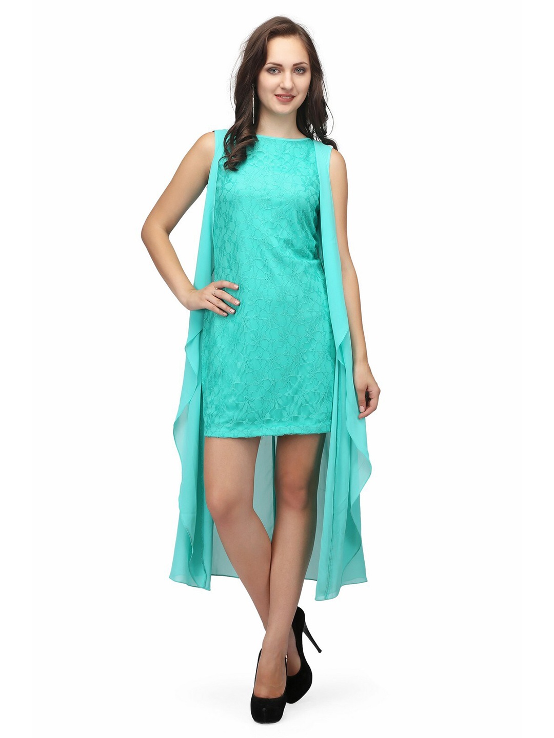 

Karmic Vision Round Neck Georgette A-Line Dress, Blue