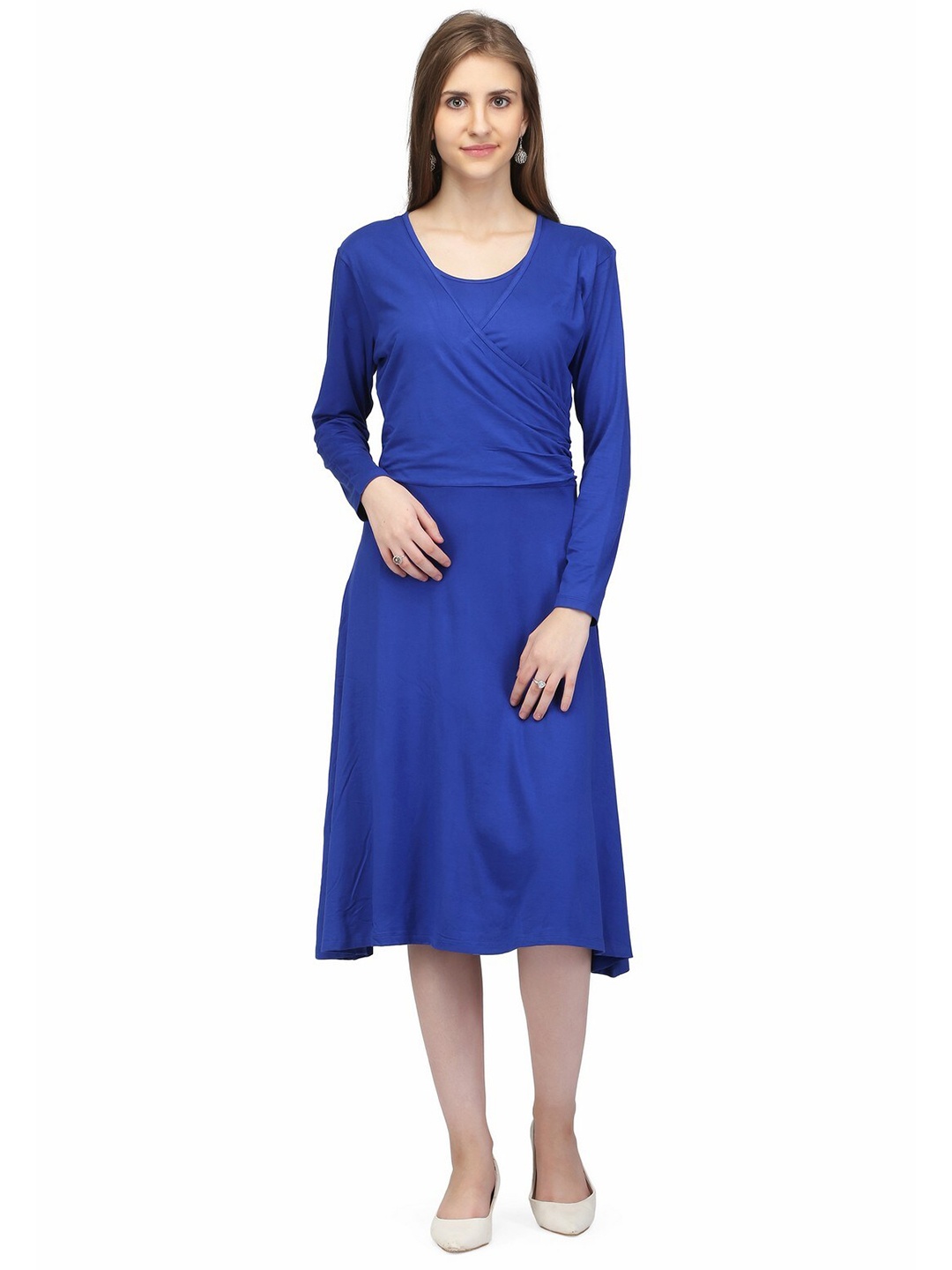 

Karmic Vision Round Neck Long Sleeves Fit & Flare Dress, Blue