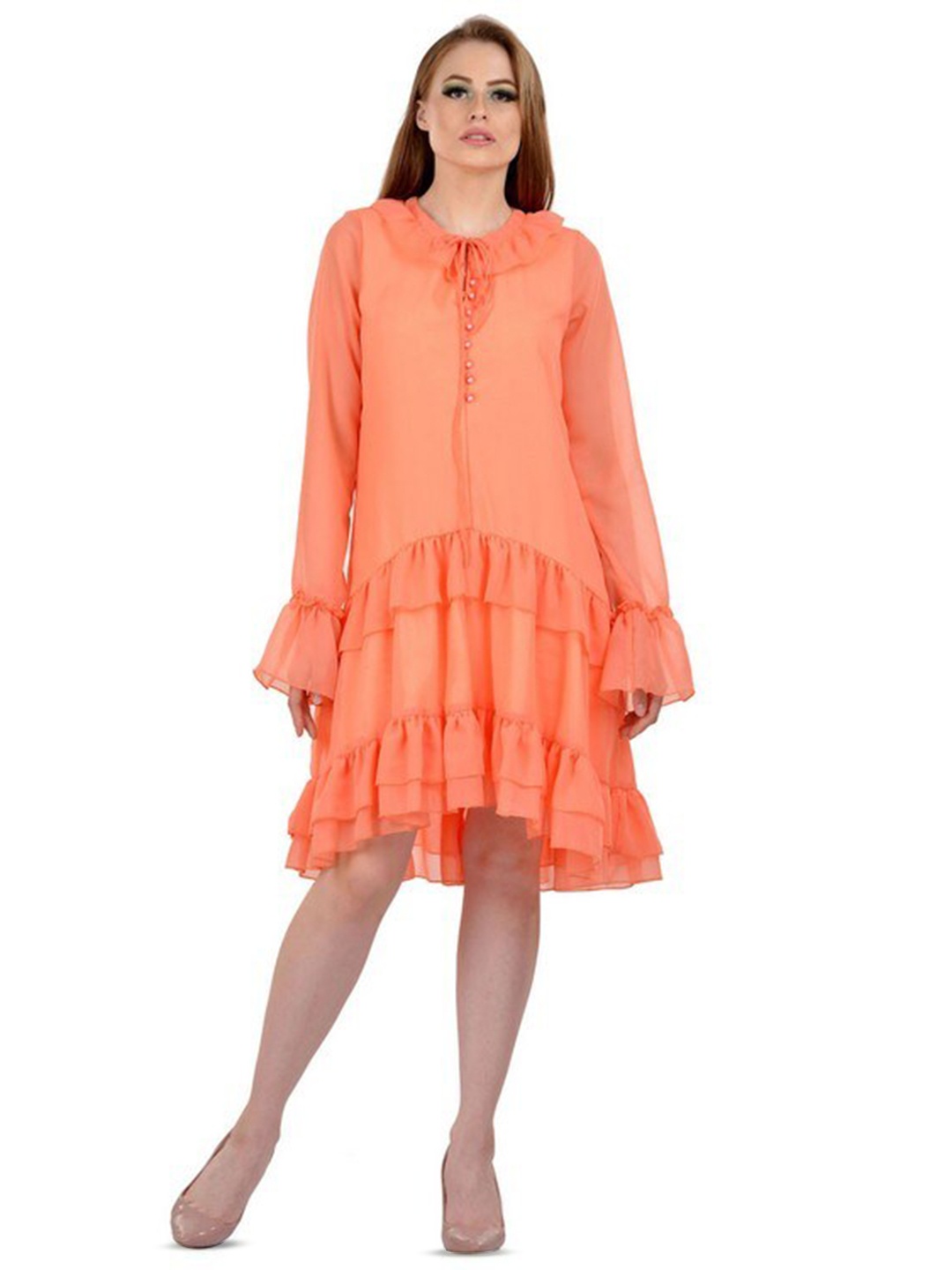 

Karmic Vision Georgette Drop Waist Dress, Orange