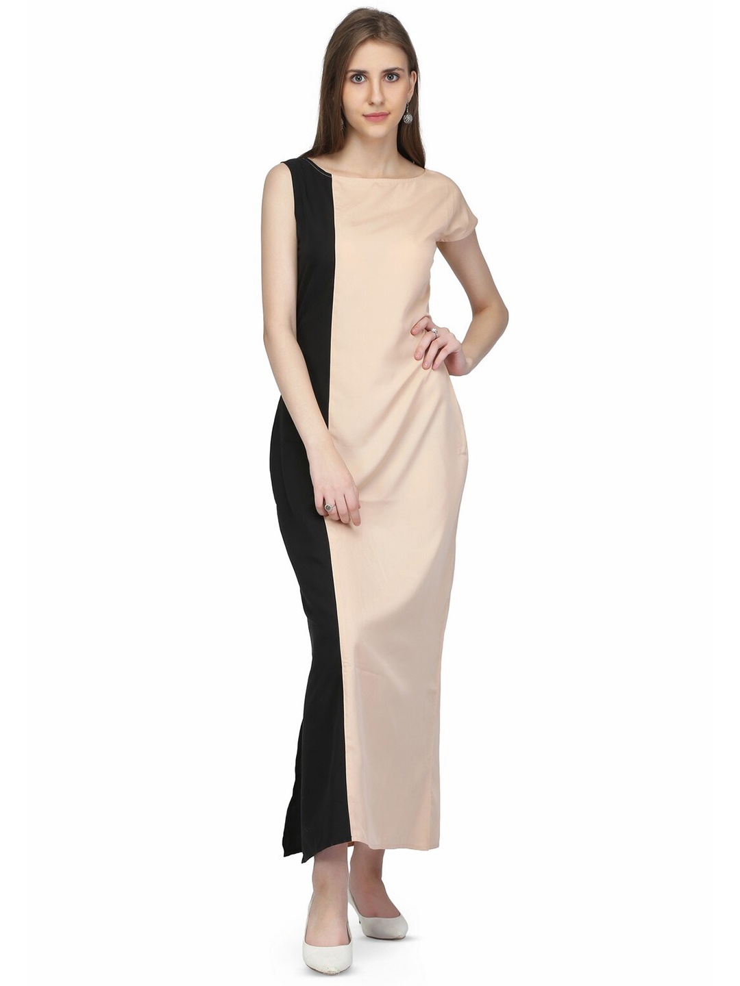 

Karmic Vision Boat Neck Opaque Crepe Maxi Dress, Beige