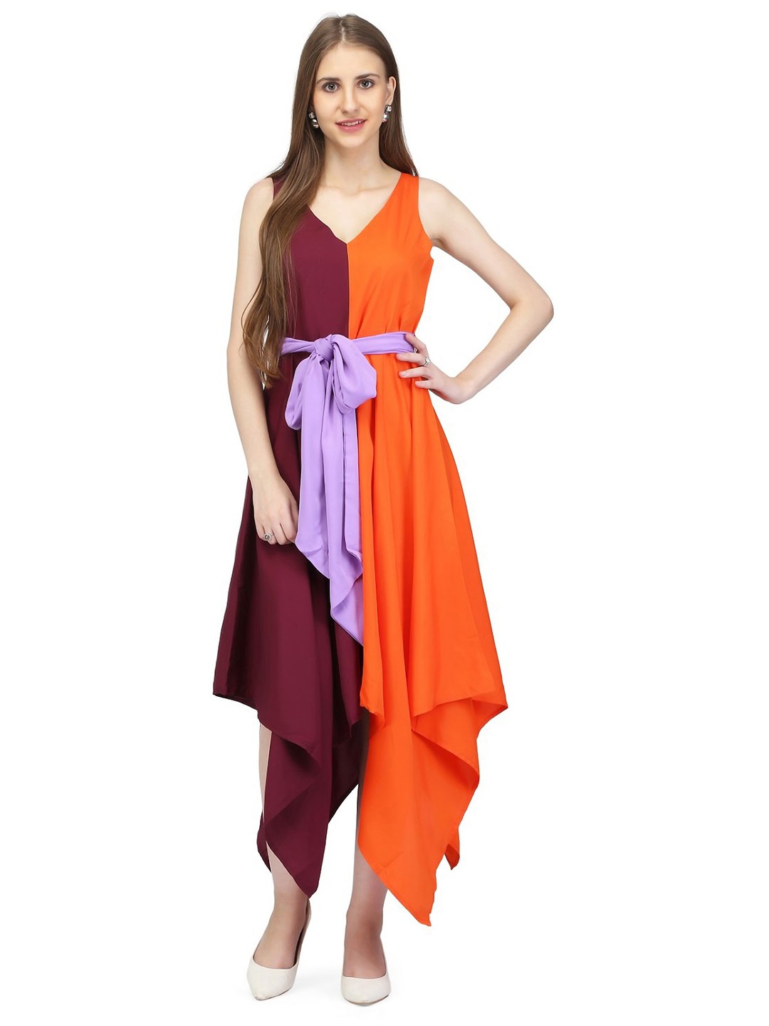 

Karmic Vision Georgette Fit & Flare Dress, Orange