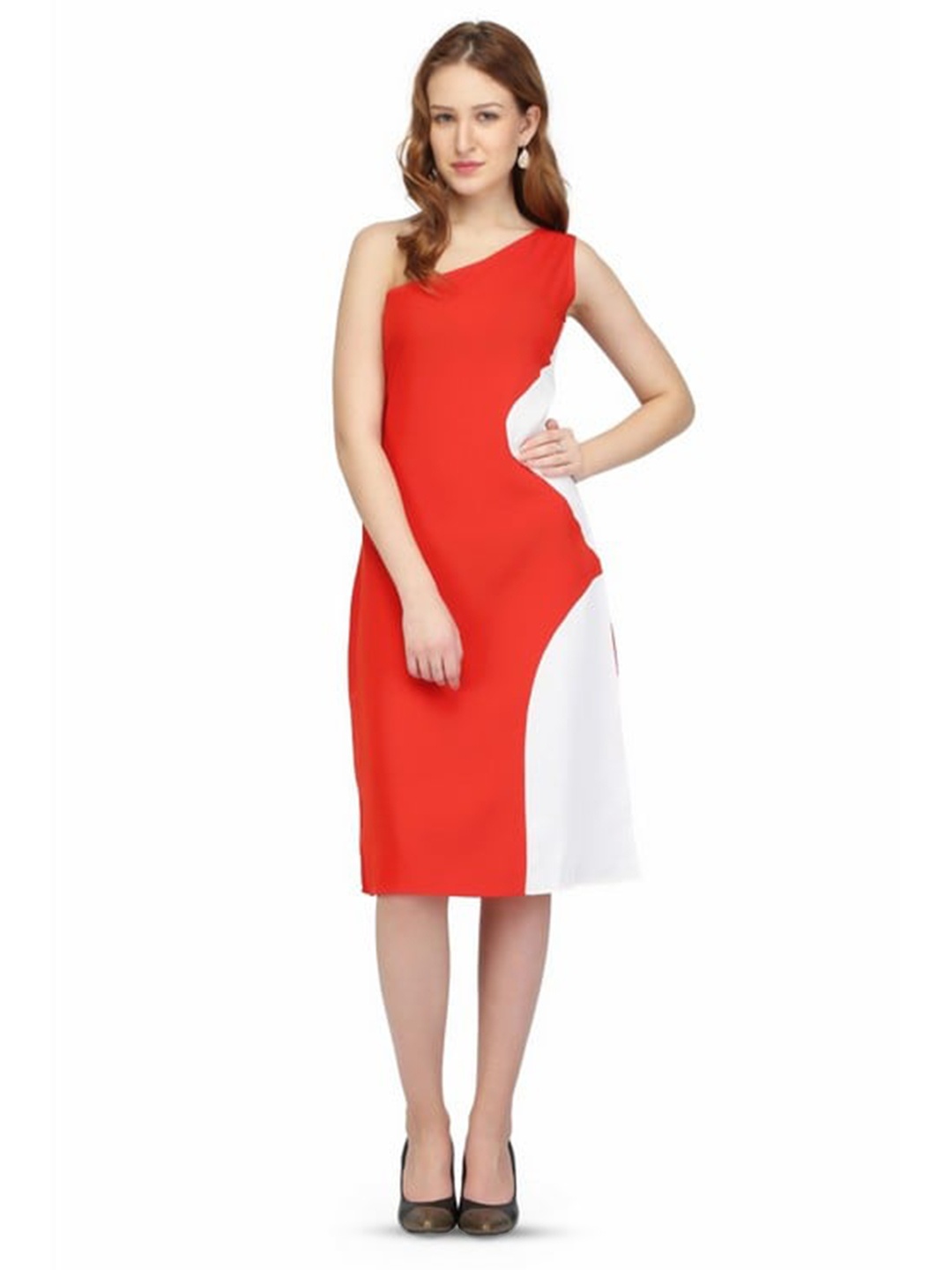 

Karmic Vision Off-Shoulder Crepe Sheath Dress, Red